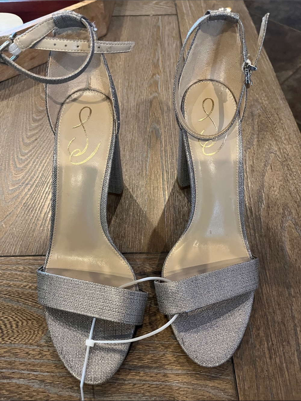 Sam Edelman pewter Glitter Ankle-Strap Block Heel